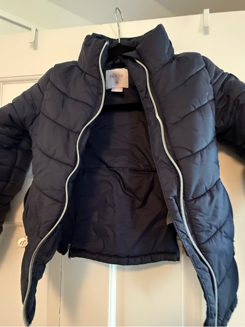 HORZE Equestrian Kids Navy Puffer Jacket - Warm Quilted Coat